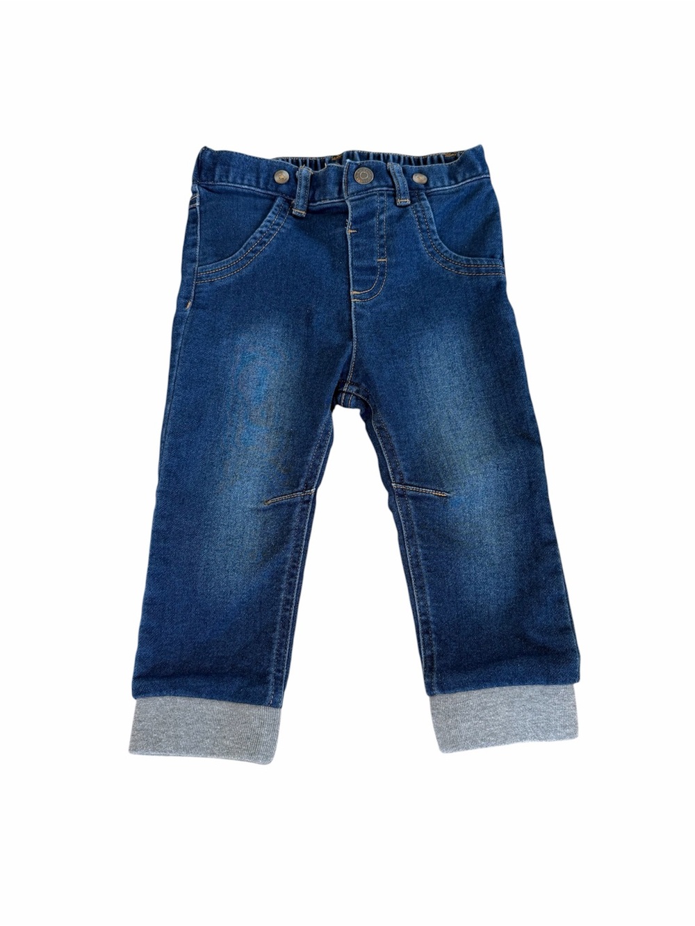 Cat & Jack 18M Denim Jogger Pants Gray Knit Cuff Faux Fly Stretch Baby Boy EUC